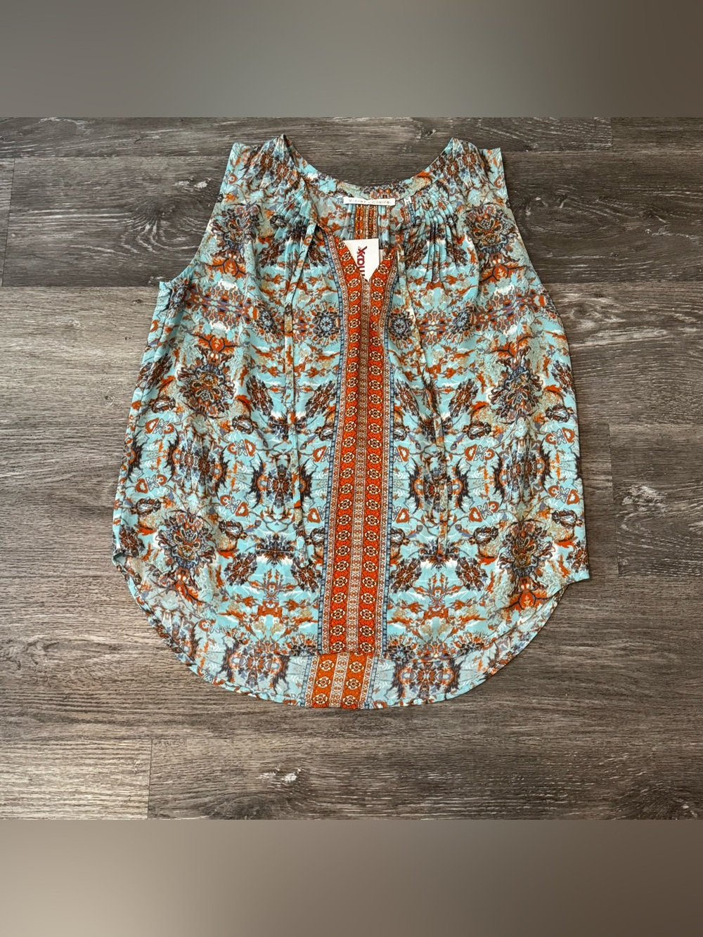Violet & Claire Aqua and Orange Printed Sleeveless Tank Top